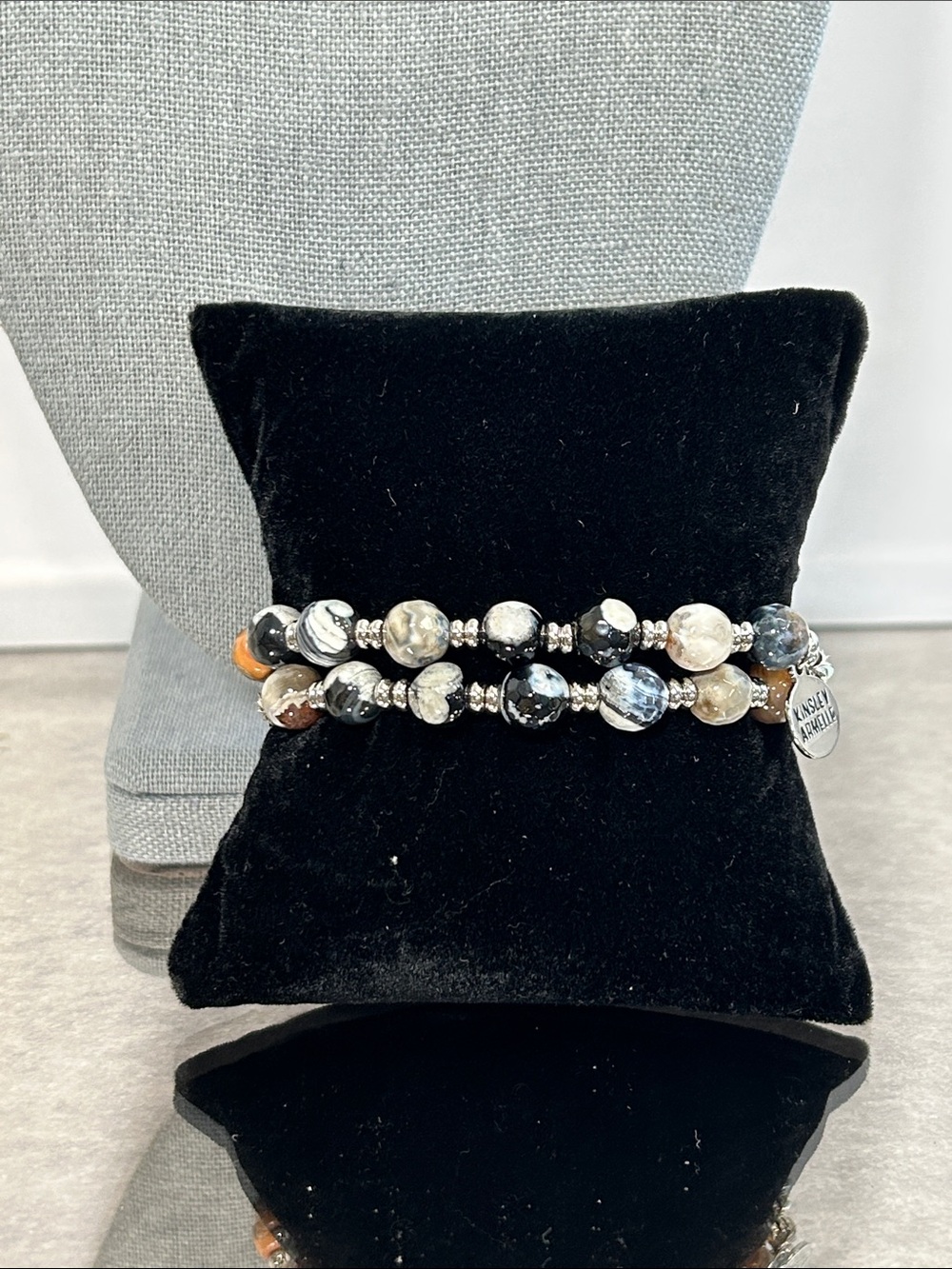 Kinsley Armellr Orca Agate Stone Beaded Stretch Bracelet
